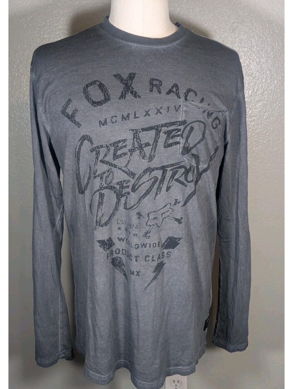 FOX Long Sleeved Crew Neck "Created To destroy" Shirt Mens Sz L BMX Riding